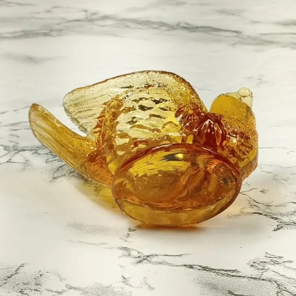 Degenhart Glass Bird & Berry Trinket Paperweight Open Salt Vtg - Picture 6 of 8